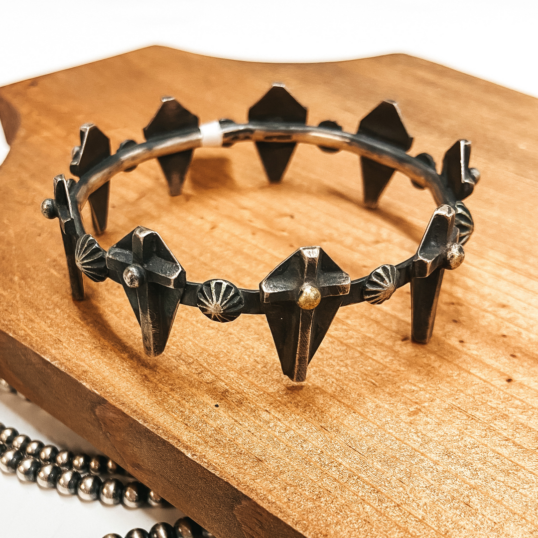 Chimney Butte | Navajo Handmade Sterling Silver Cross Pattern Bracelet - Giddy Up Glamour Boutique