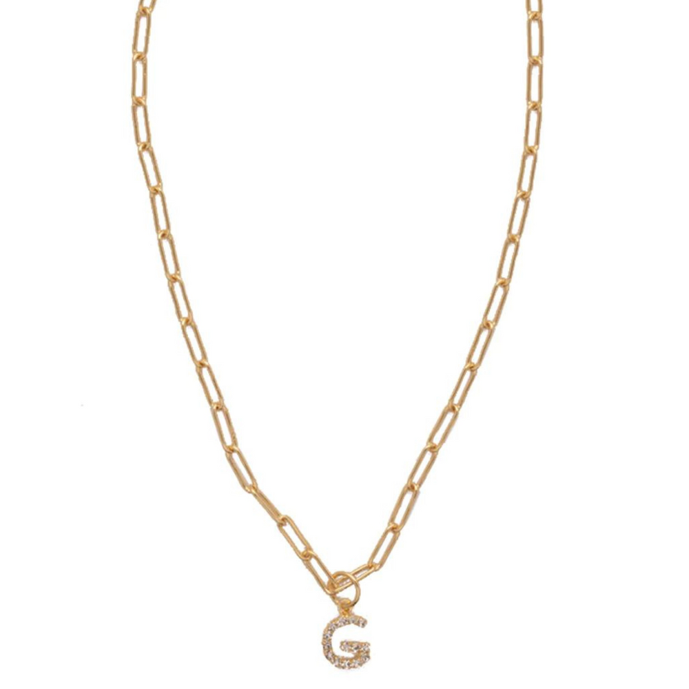 Sorrelli | Initial Pendant Necklace in Bright Gold Tone and Crystal - Giddy Up Glamour Boutique