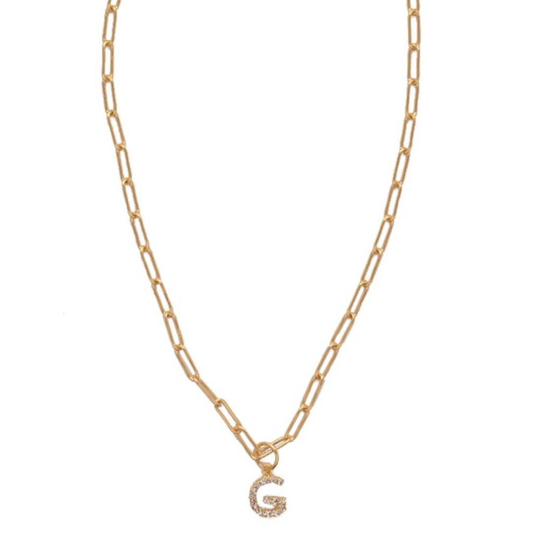Sorrelli | Initial Pendant Necklace in Bright Gold Tone and Crystal - Giddy Up Glamour Boutique