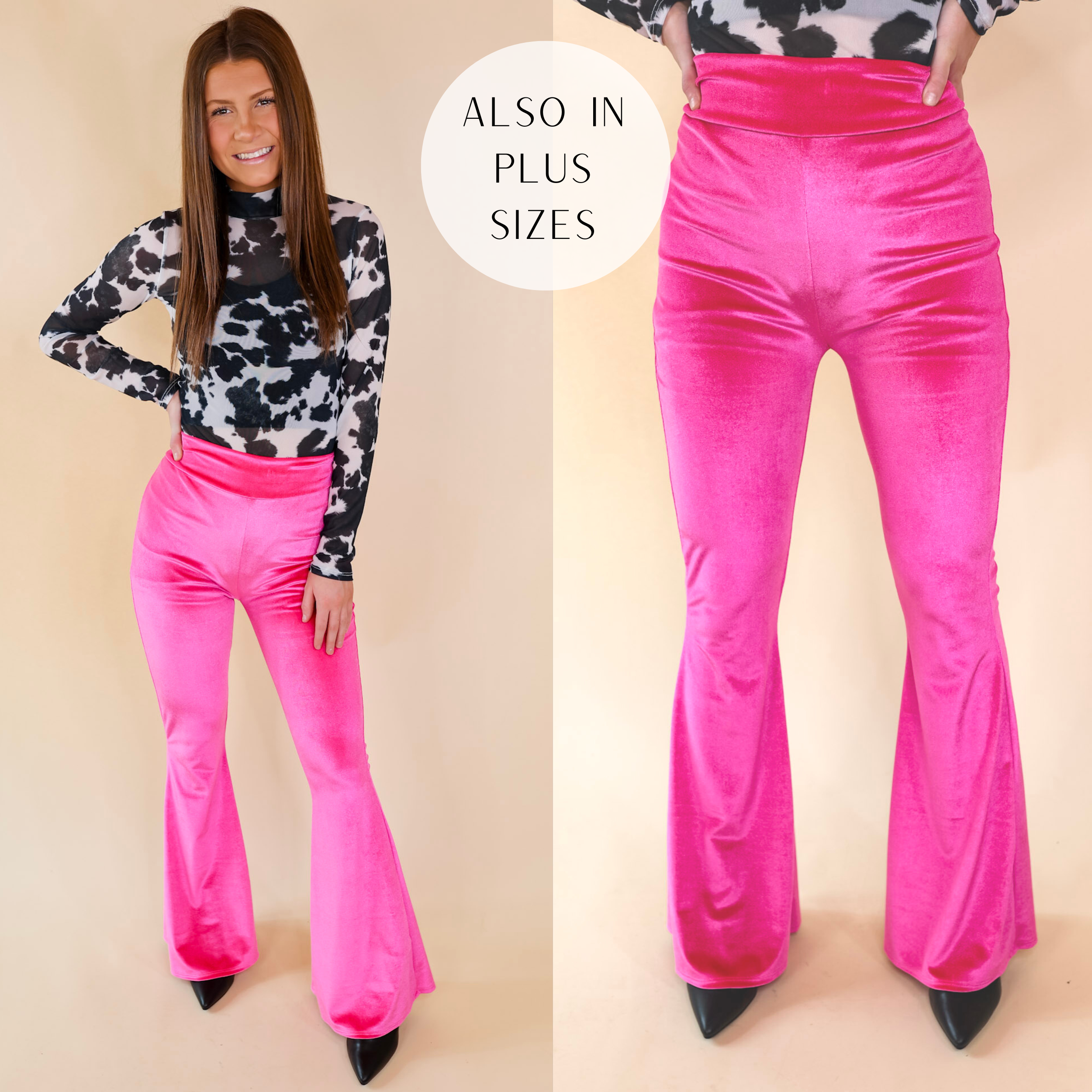 Luxe Standard Velvet Bell Bottom Pants in Hot Pink