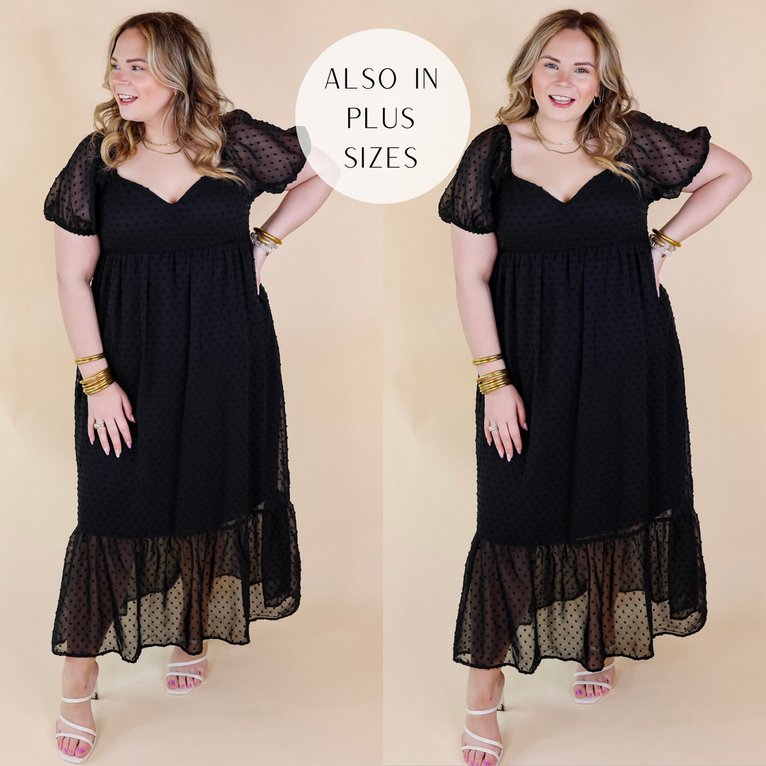 Love And Beyond Swiss Dot Short Sleeve Midi Dress in Black - Giddy Up Glamour Boutique