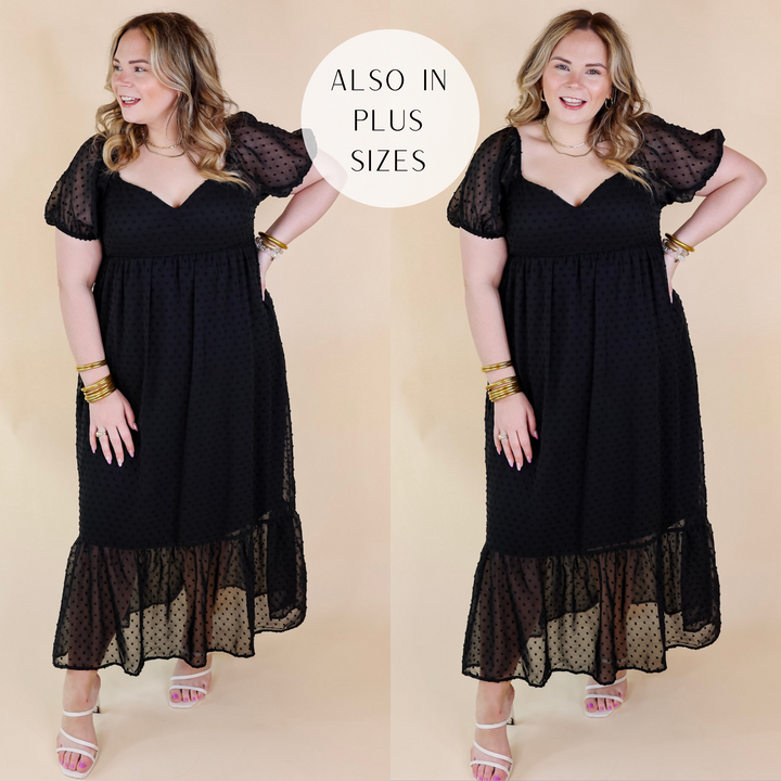 Love And Beyond Swiss Dot Short Sleeve Midi Dress in Black - Giddy Up Glamour Boutique