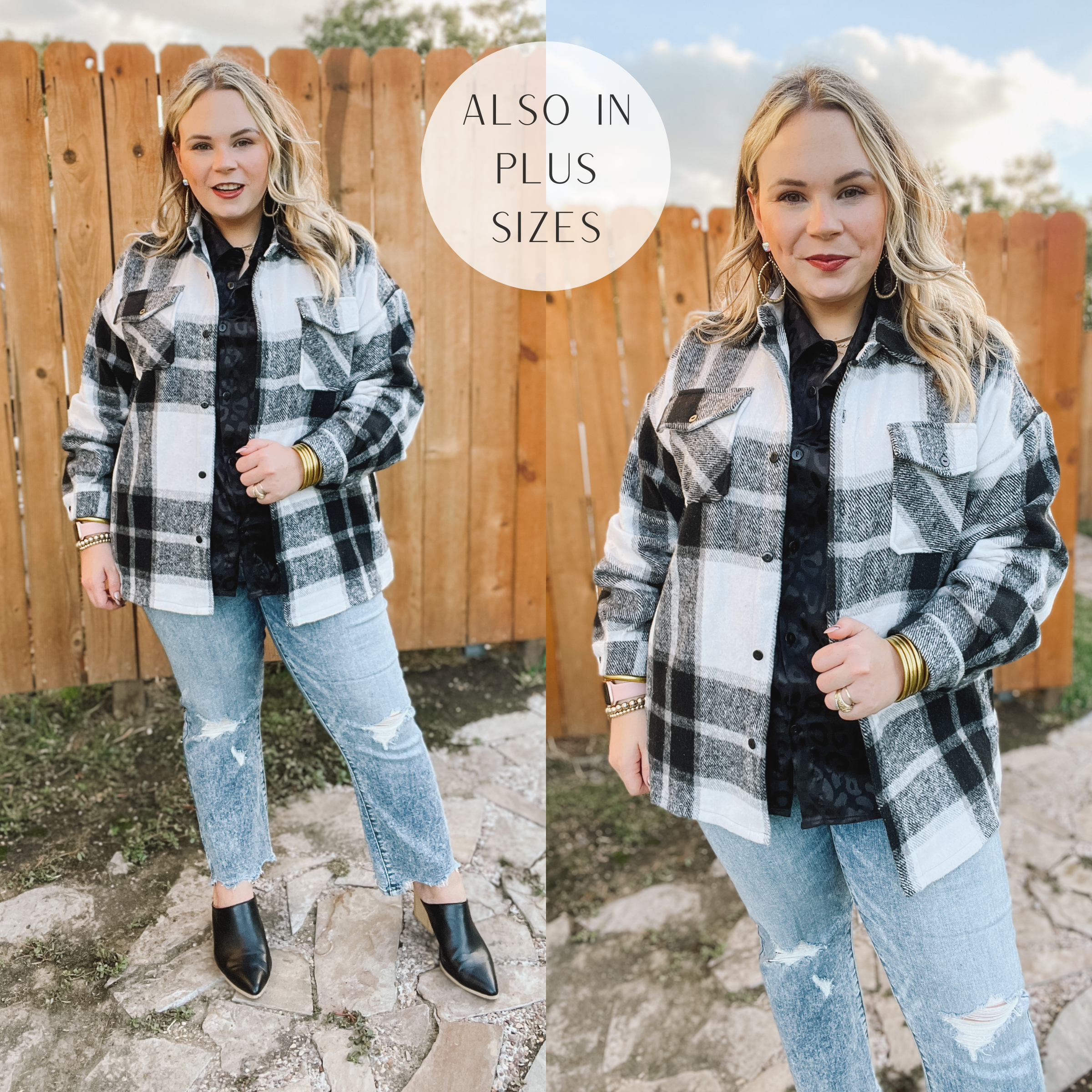 Cozy Memories Plaid Shacket with Front Pockets in Black - Giddy Up Glamour Boutique
