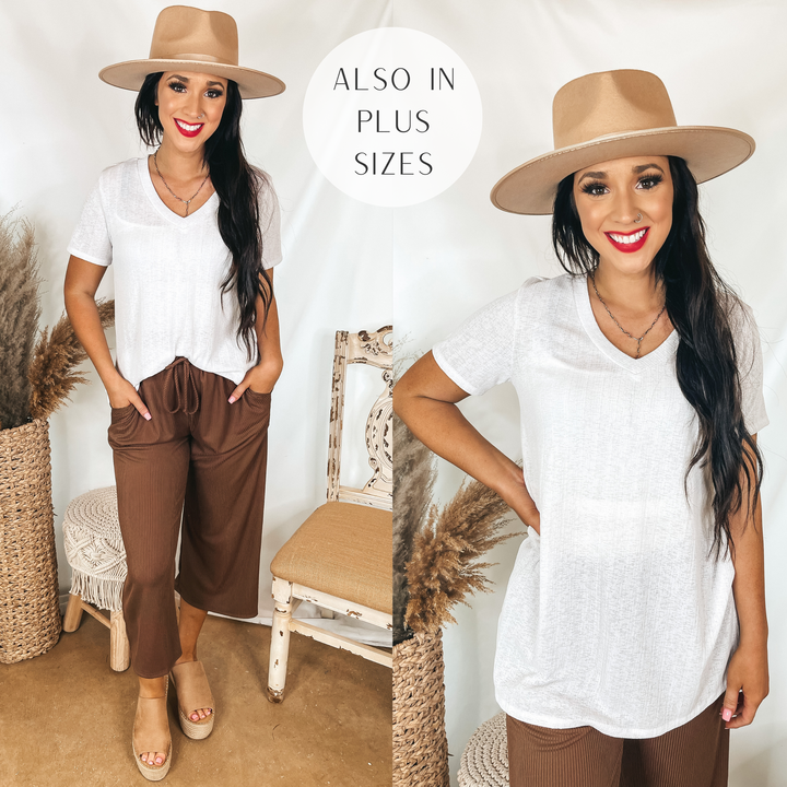 Looking For You Short Sleeve V Neck Top in White - Giddy Up Glamour Boutique