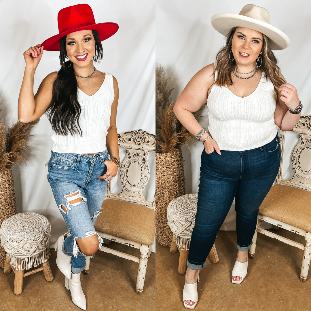 Forever Famous Cropped Sweater Tank Top in Ivory - Giddy Up Glamour Boutique