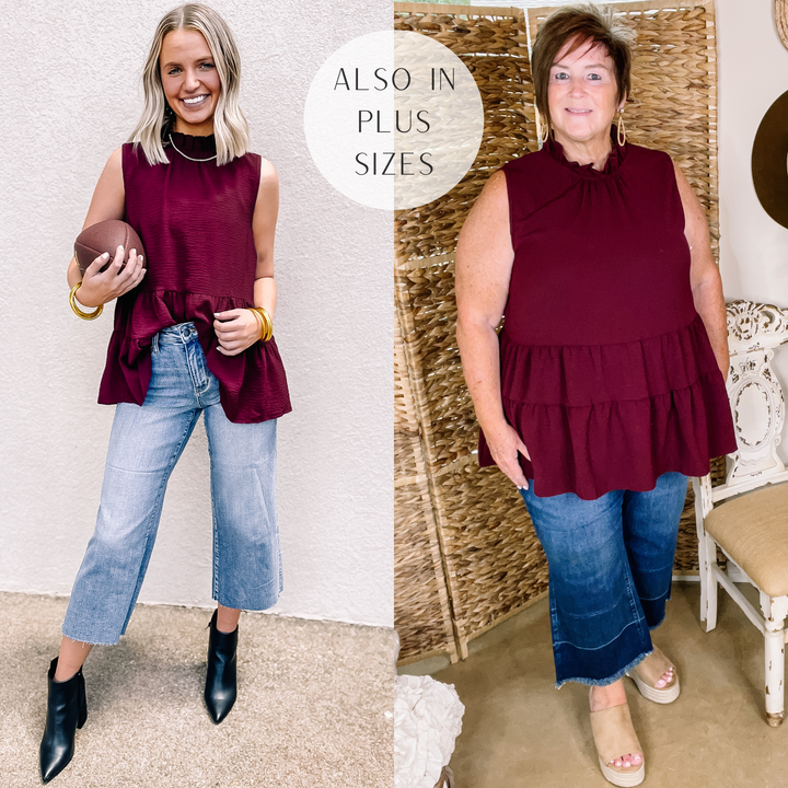 Days In the Sun High Neck Tiered Tank Top in Maroon - Giddy Up Glamour Boutique