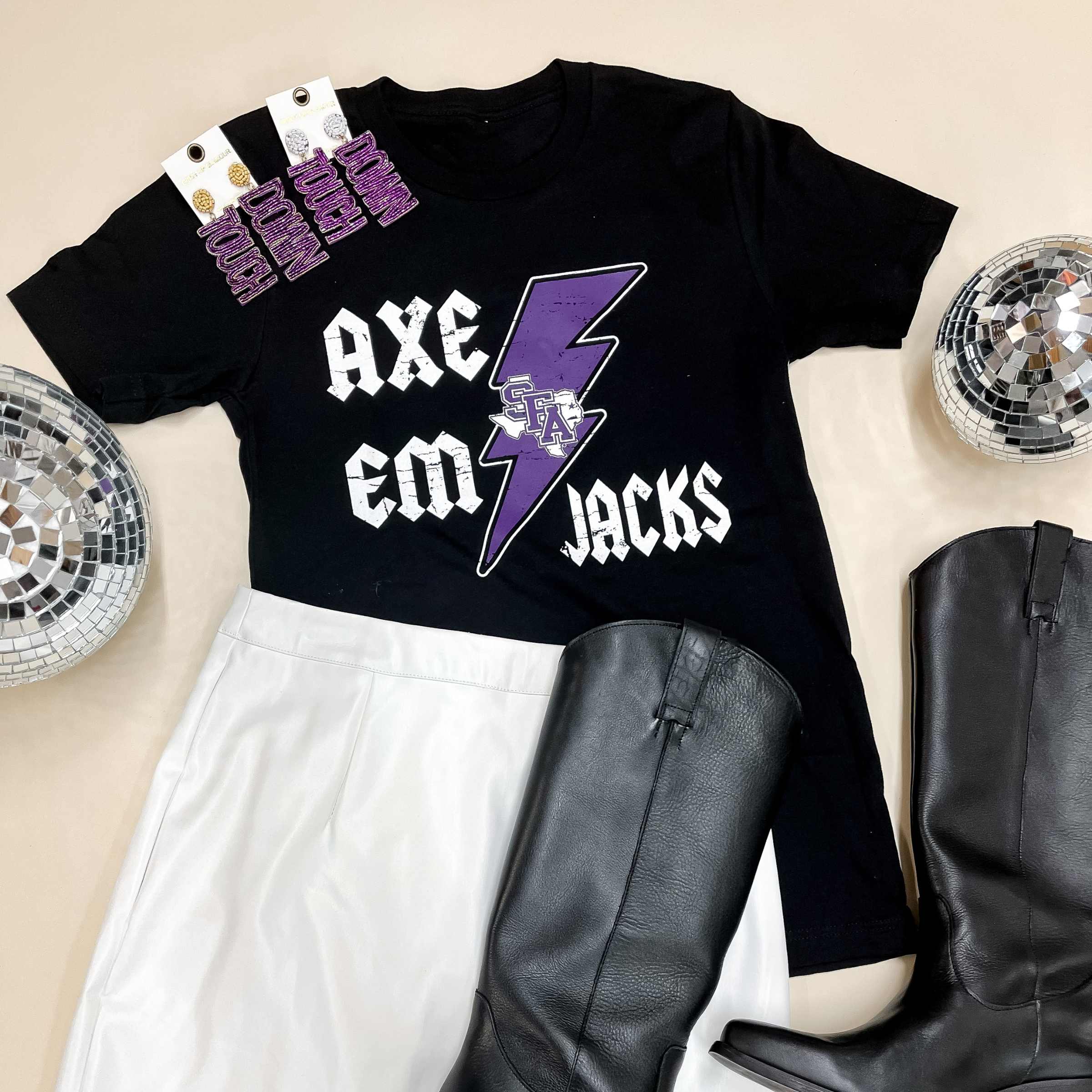 Lumberjack Game Day | Axe 'Em Jacks Short Sleeve Graphic Tee in Black - Giddy Up Glamour Boutique