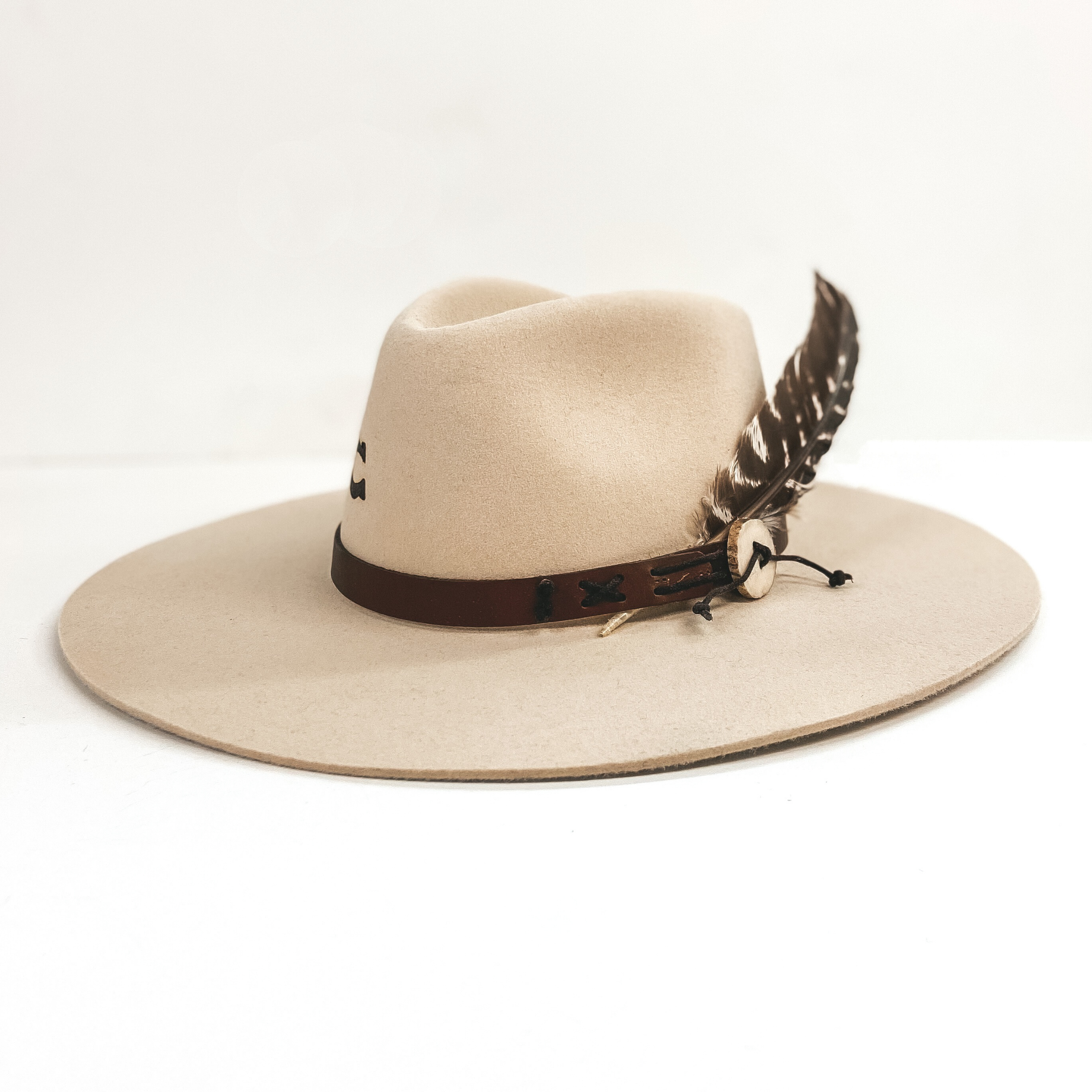 Brown on Tan 1 inch Leather hat band for Panama Hats