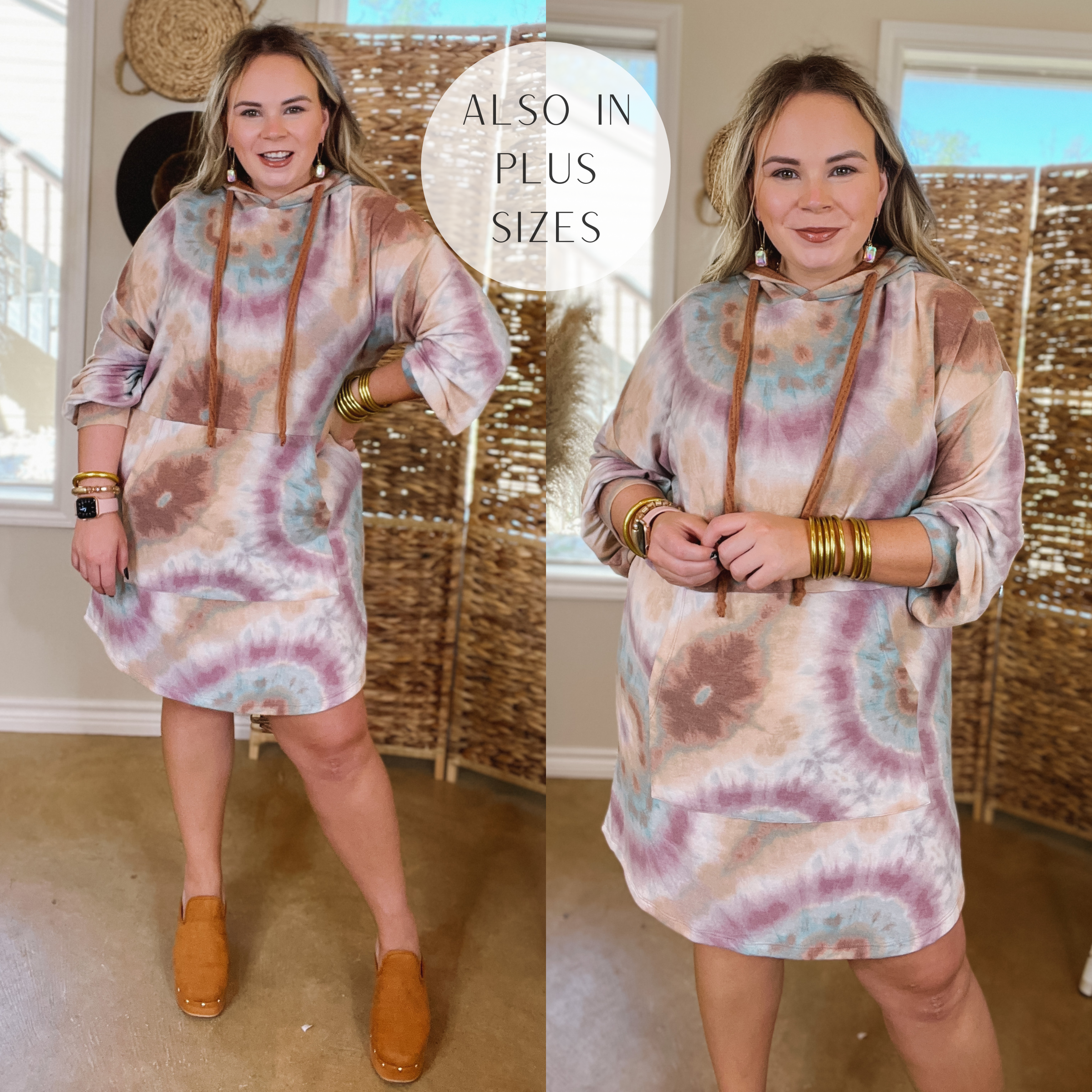 Out After Hours Tie Dye Hoodie Dress in Magenta and Rust - Giddy Up Glamour Boutique