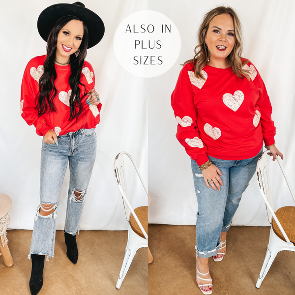 Lots Of Love Chenille Heart Graphic Sweatshirt with Long Sleeves