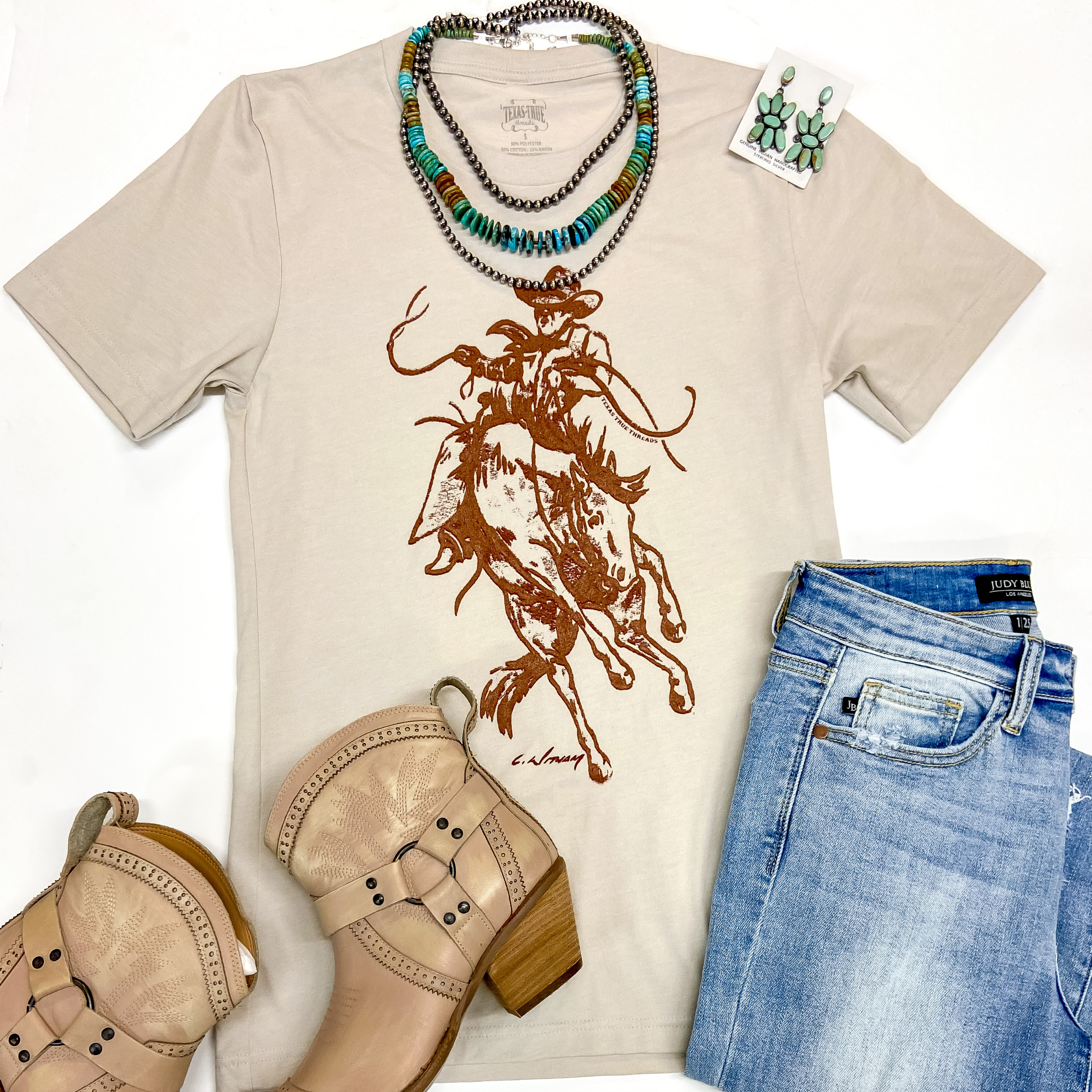 Wild Willie Short Sleeve Graphic Tee in Beige - Giddy Up Glamour Boutique