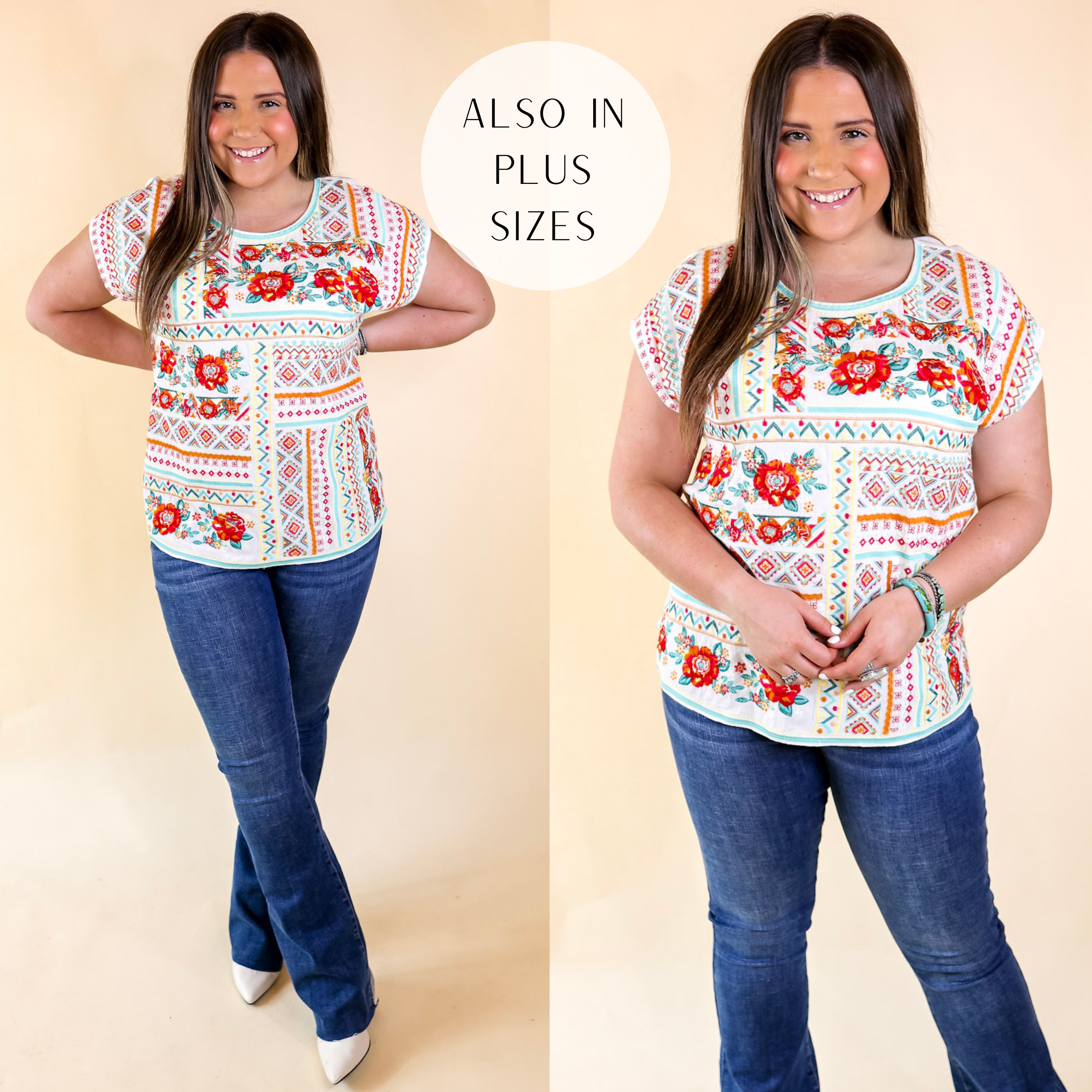 Sonoma Valley Bright Embroidered Short Sleeve Top in White