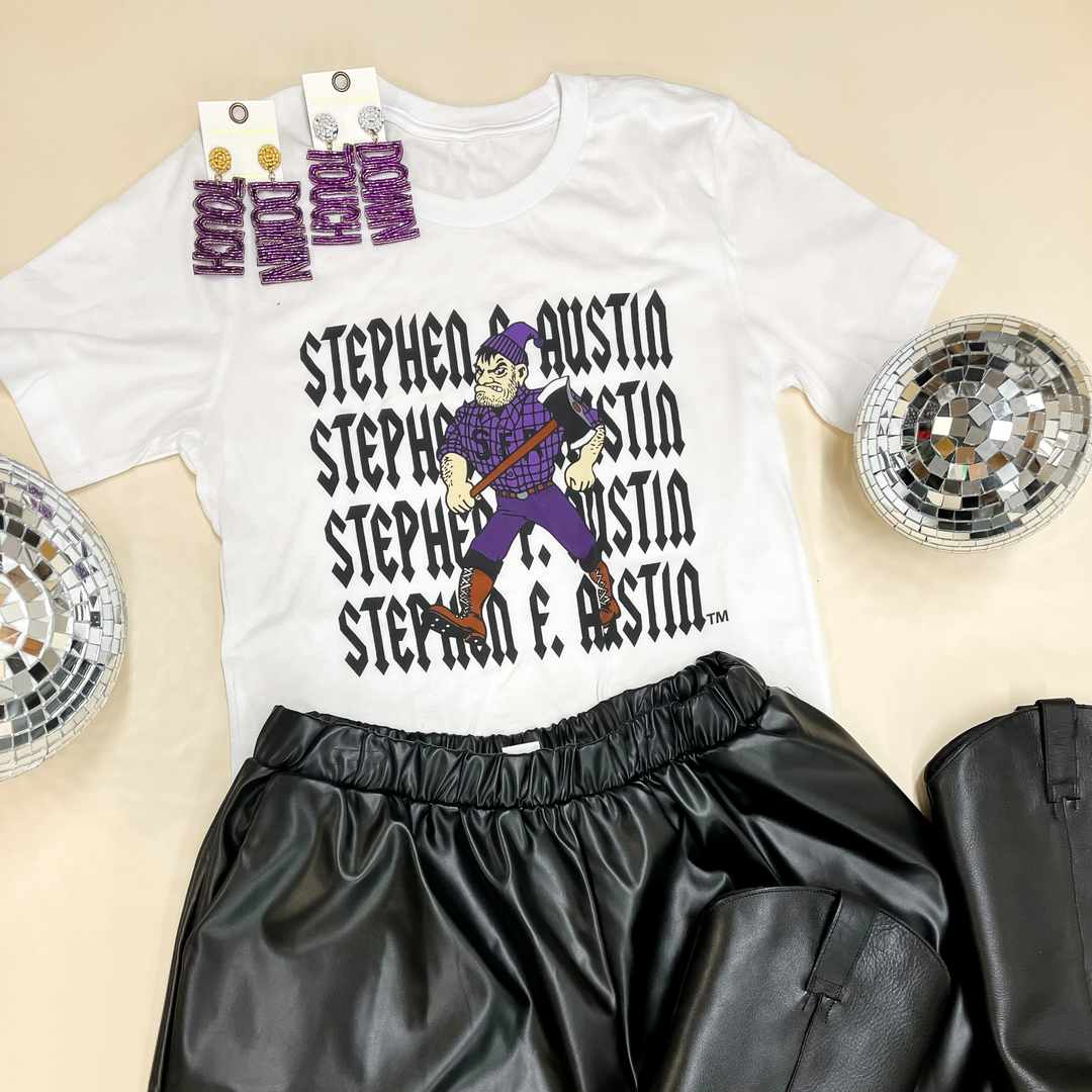 Lumberjack Game Day | Stephen F. Austin Short Sleeve Graphic Tee in White - Giddy Up Glamour Boutique