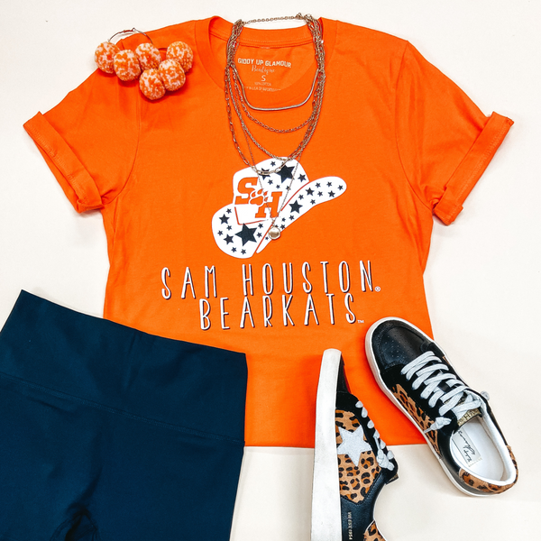 Bearkat Game Day | Sam Houston Bearkats Cowgirl Hat Short Sleeve Graphic Tee in Orange