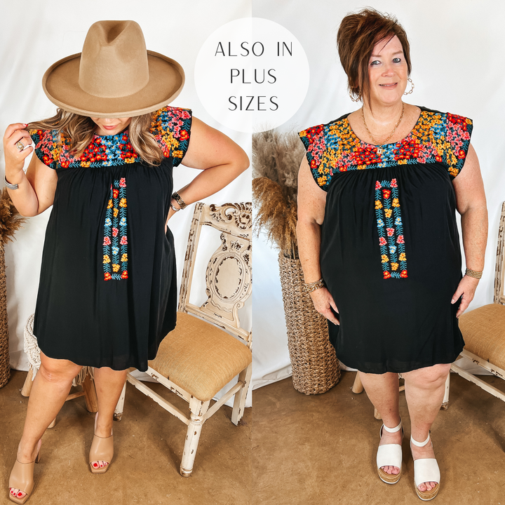 Headed For Happy Floral Embroidered Cap Sleeve Dress in Black - Giddy Up Glamour Boutique