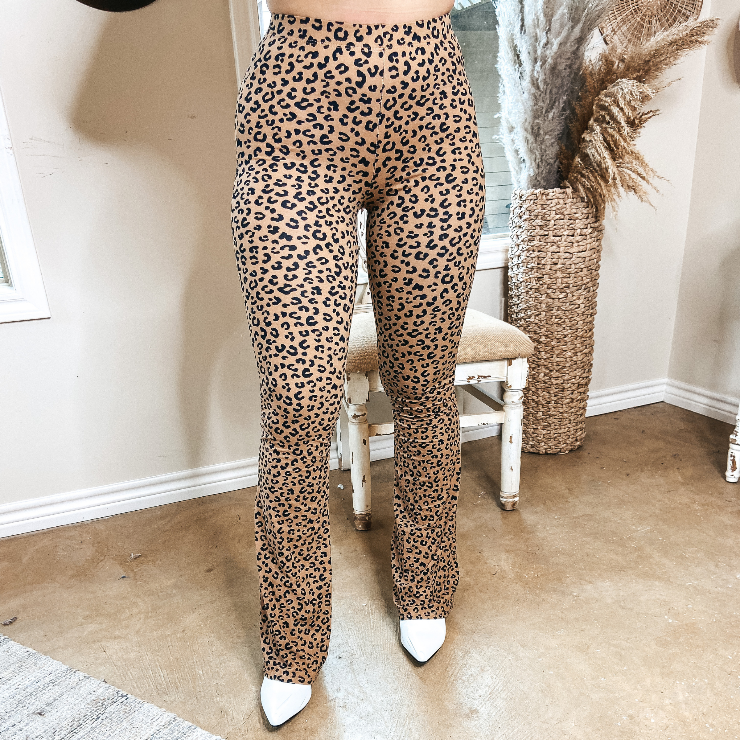 Romance Awaits Stretchy Flare Bell Bottom Pants in Leopard Print - Giddy Up Glamour Boutique