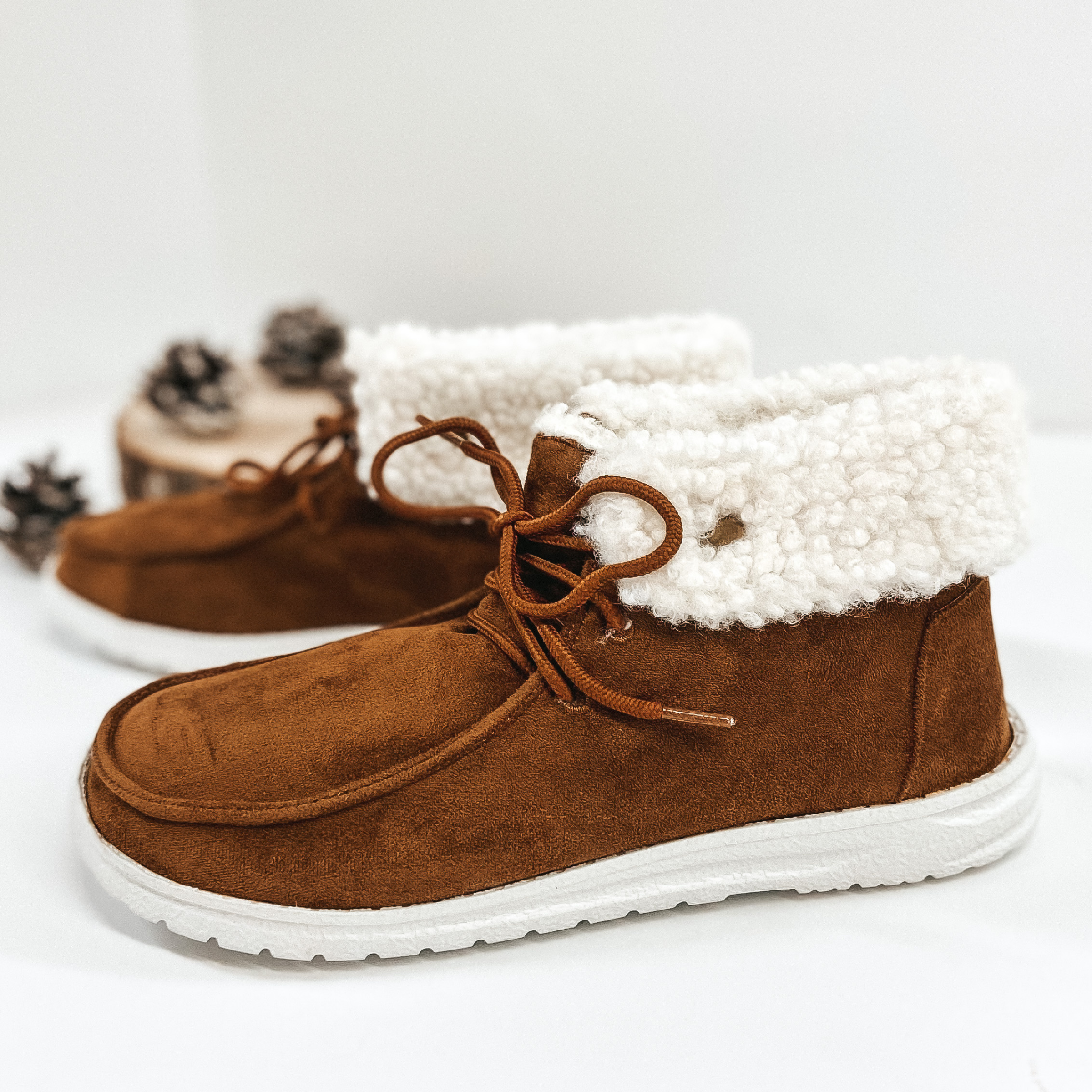 Very G | Have To Run High Top Slip On Loafers with Laces and Sherpa Lining in Tan