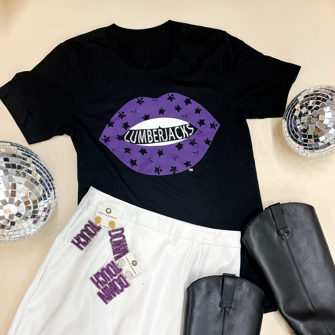 Lumberjack Game Day | Lumberjack Lips Short Sleeve Graphic Tee in Black - Giddy Up Glamour Boutique