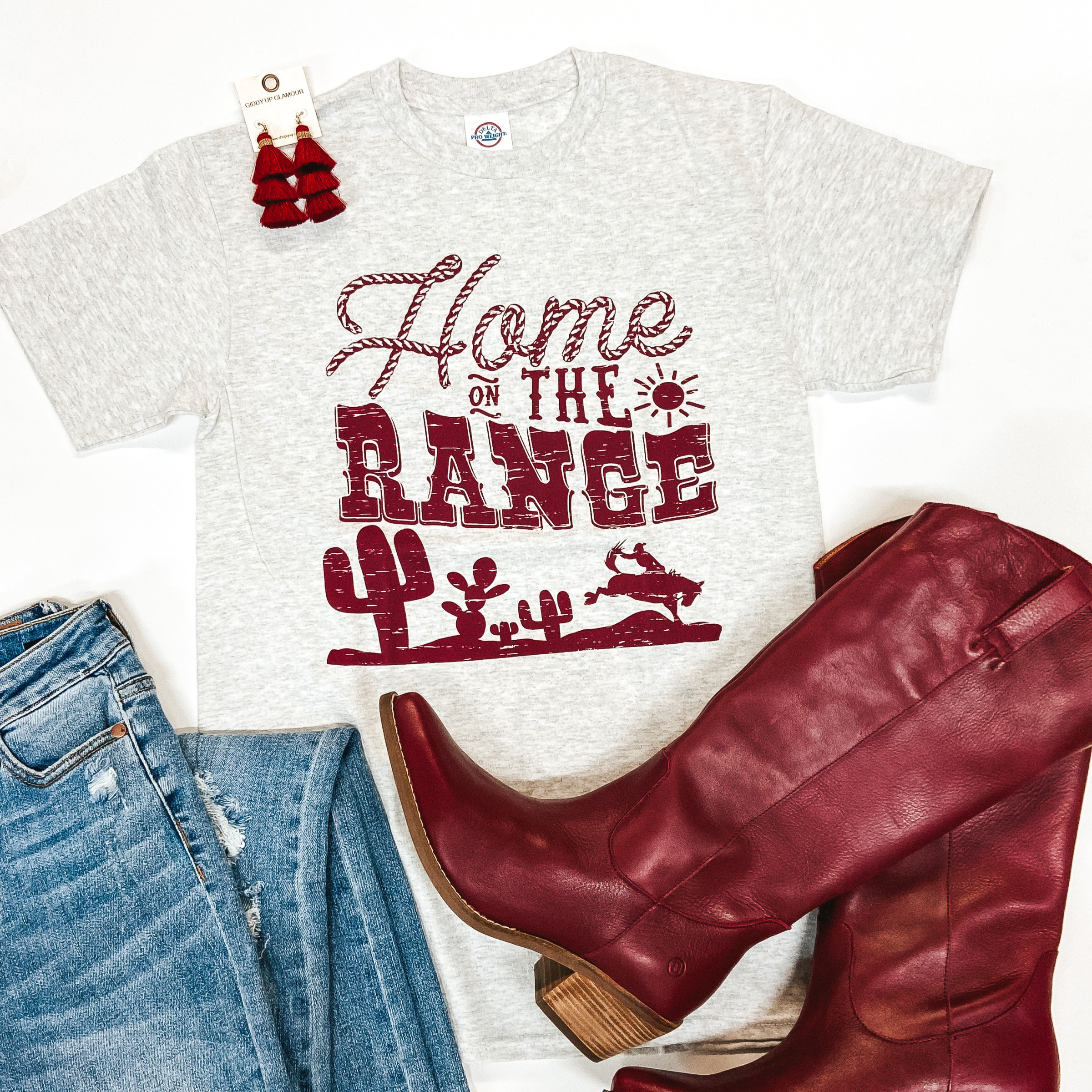 Home on the Range Short Sleeve Graphic Tee in Heather Grey - Giddy Up Glamour Boutique