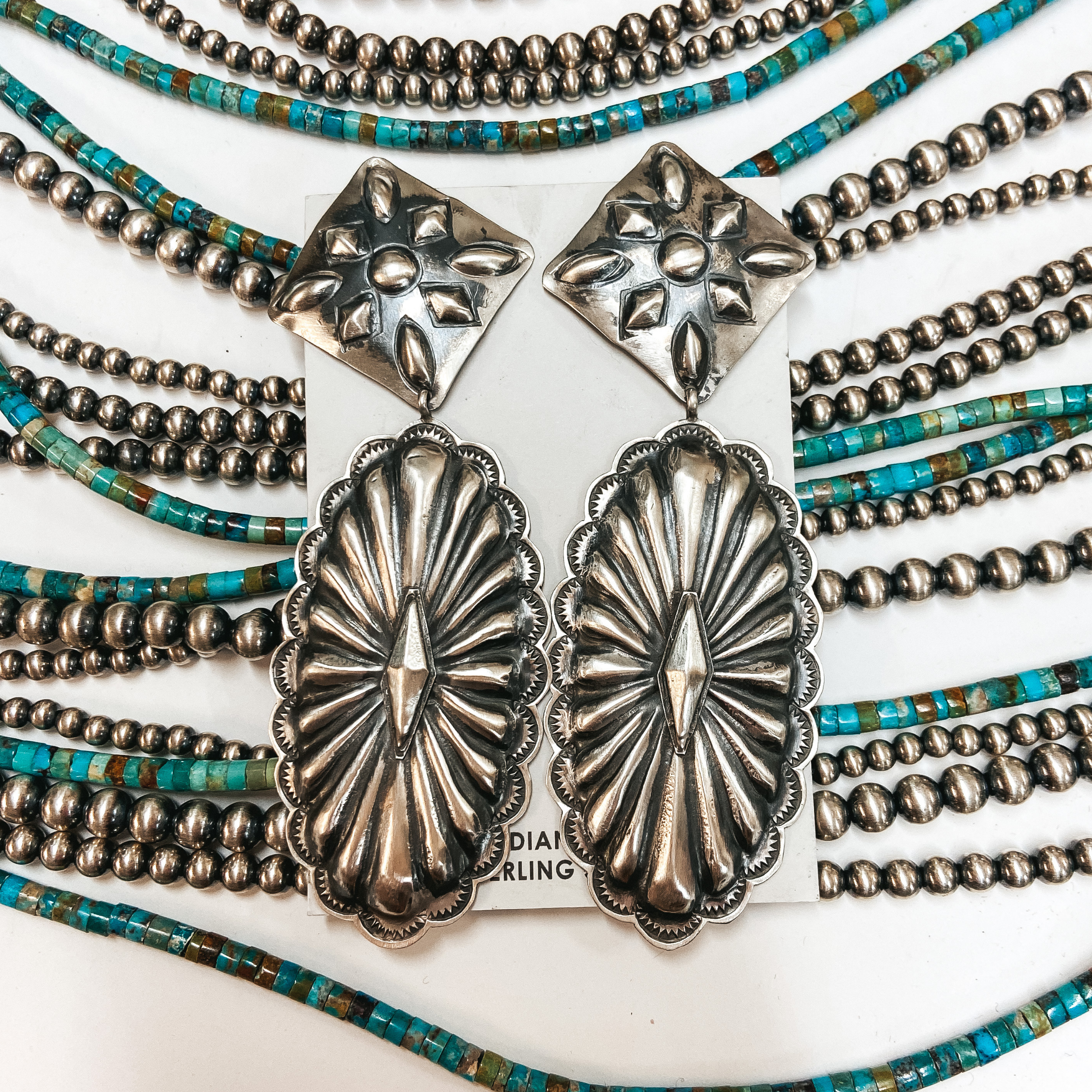 Richard Begay | Navajo Handmade Sterling Silver Diamond Post Earrings with Oval Drop - Giddy Up Glamour Boutique