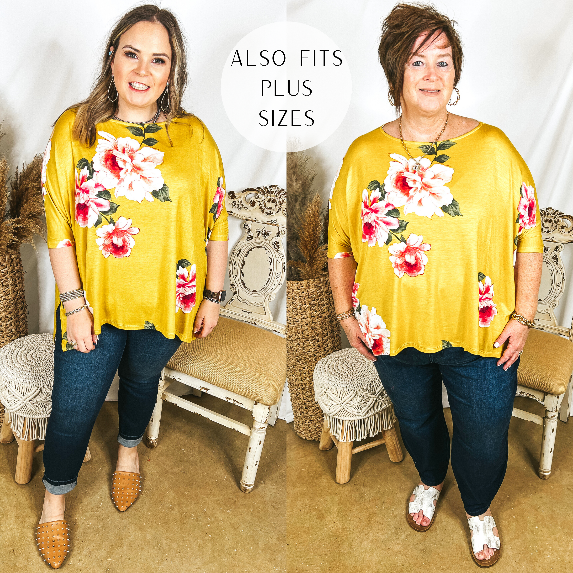 Somewhere Tropical Floral Print Poncho Top in Yellow - Giddy Up Glamour Boutique