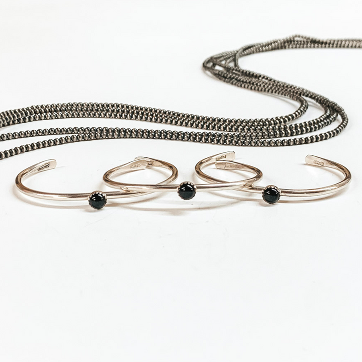 G. Skeets | Navajo Handmade Sterling Silver Cuff with Circle Black Onyx Stone - Giddy Up Glamour Boutique