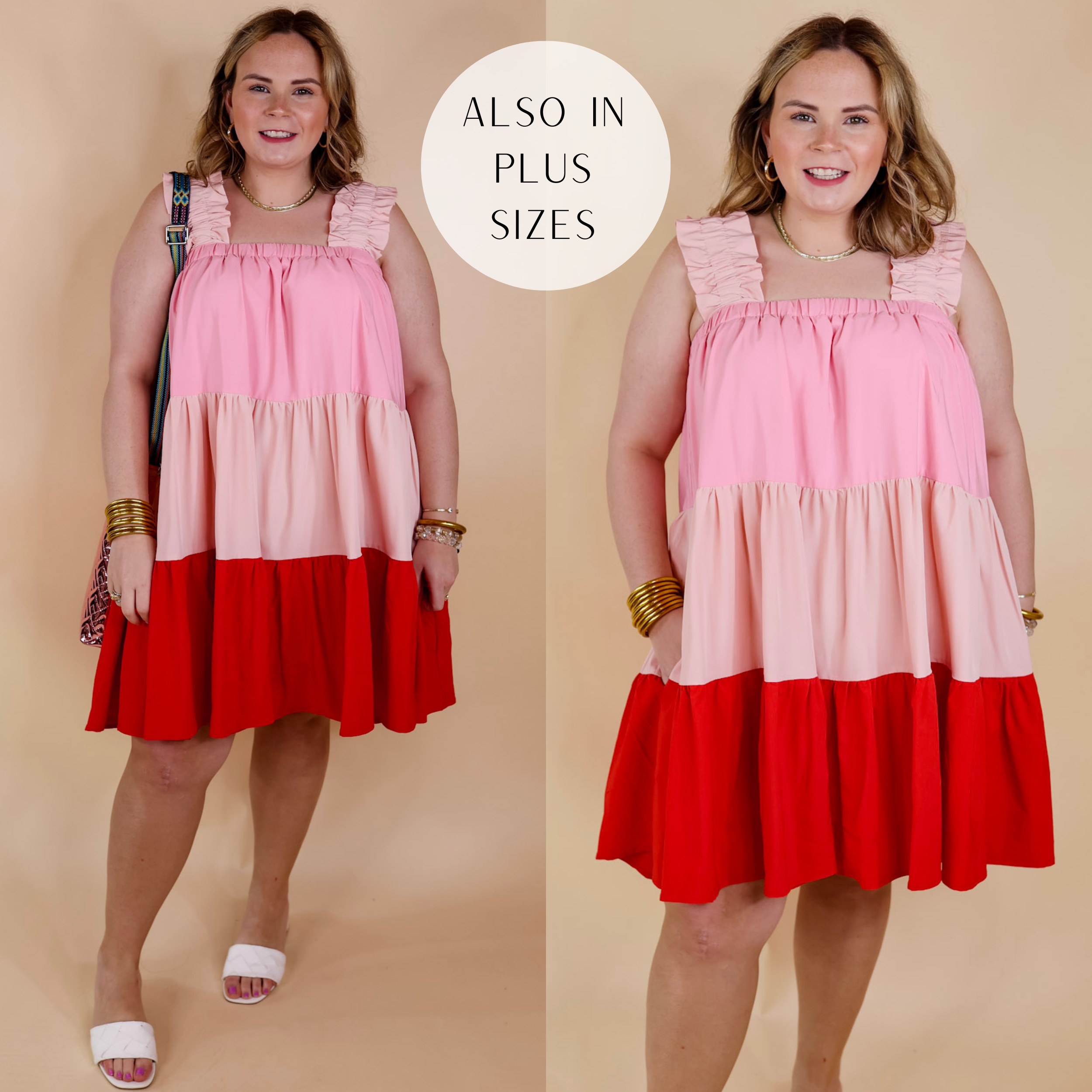 Whisk Me Away Ruched Strap Color Block Dress in Pink Mix - Giddy Up Glamour Boutique