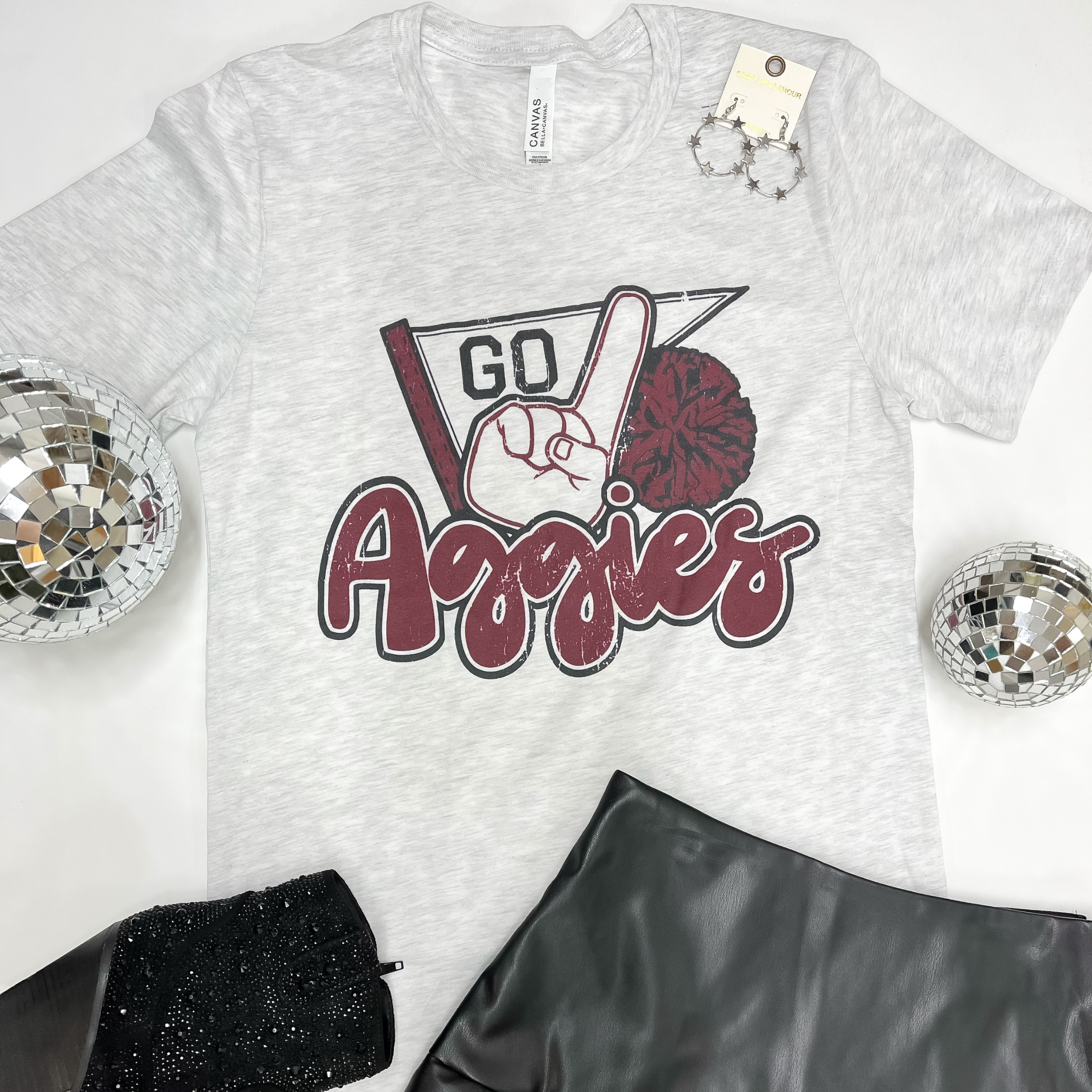 Aggie Game Day | Go Aggies Short Sleeve Tee Shirt in Heather Grey - Giddy Up Glamour Boutique