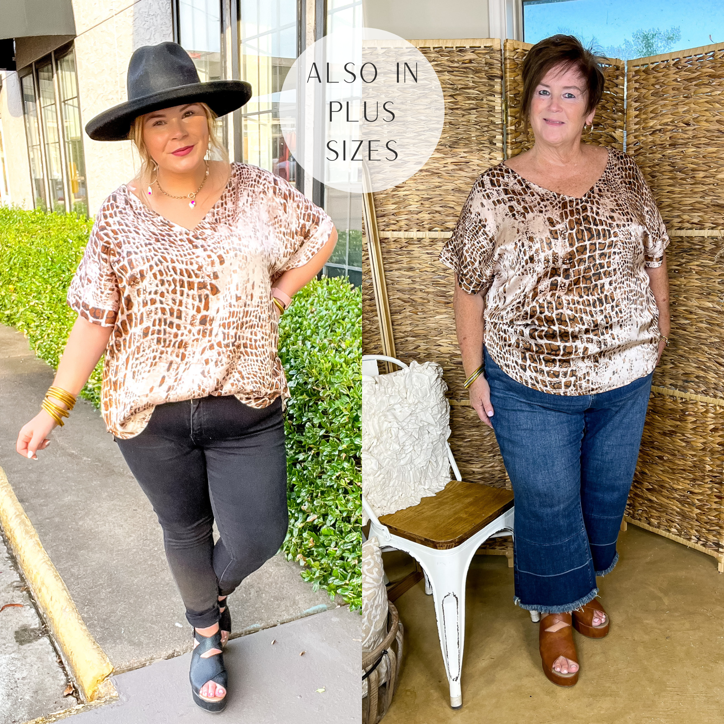 Ready To Remix Crocodile Print Satin Top with Short Sleeves in Brown Mix - Giddy Up Glamour Boutique