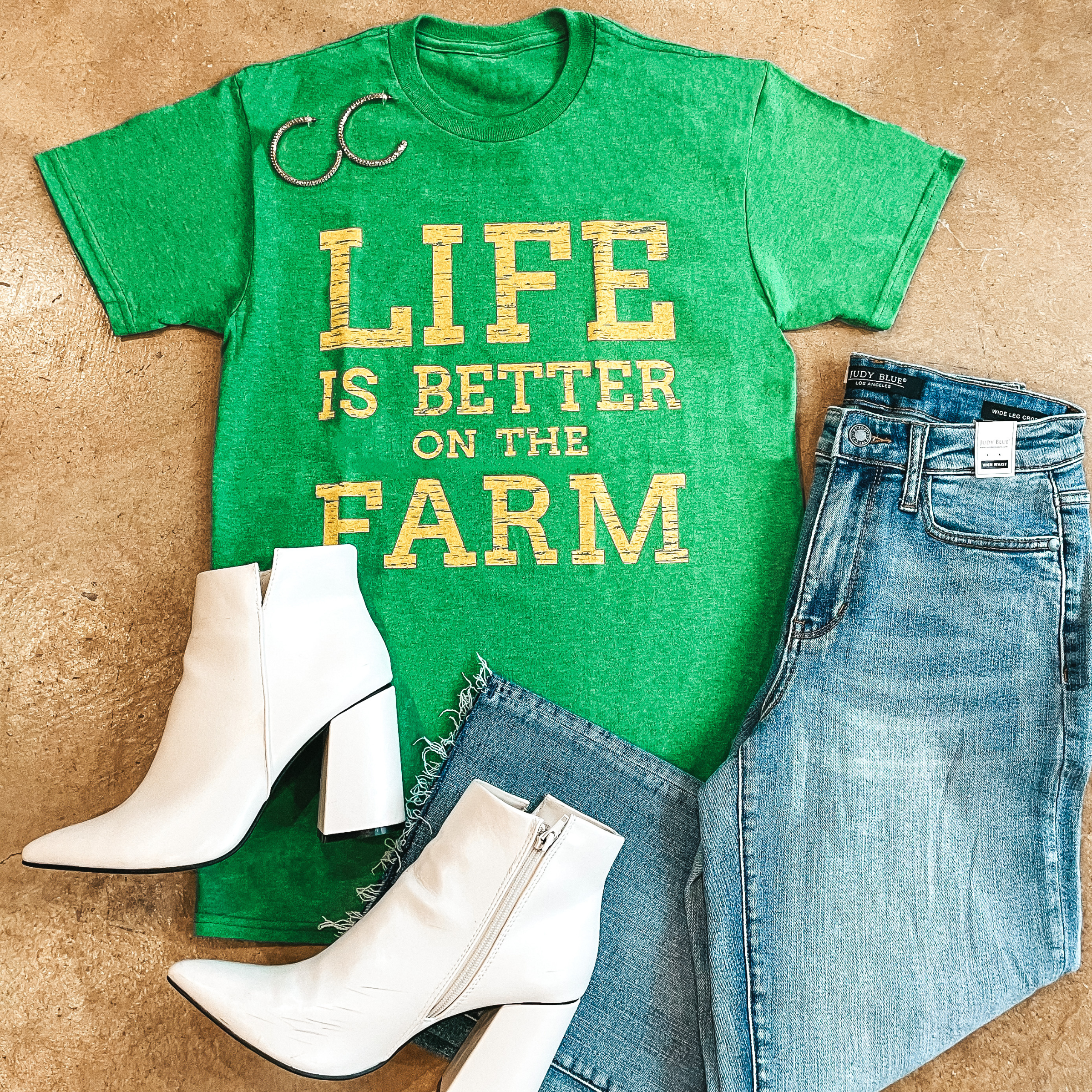 Life Is Better On The Farm Short Sleeve Graphic Tee in Kelly Green - Giddy Up Glamour Boutique