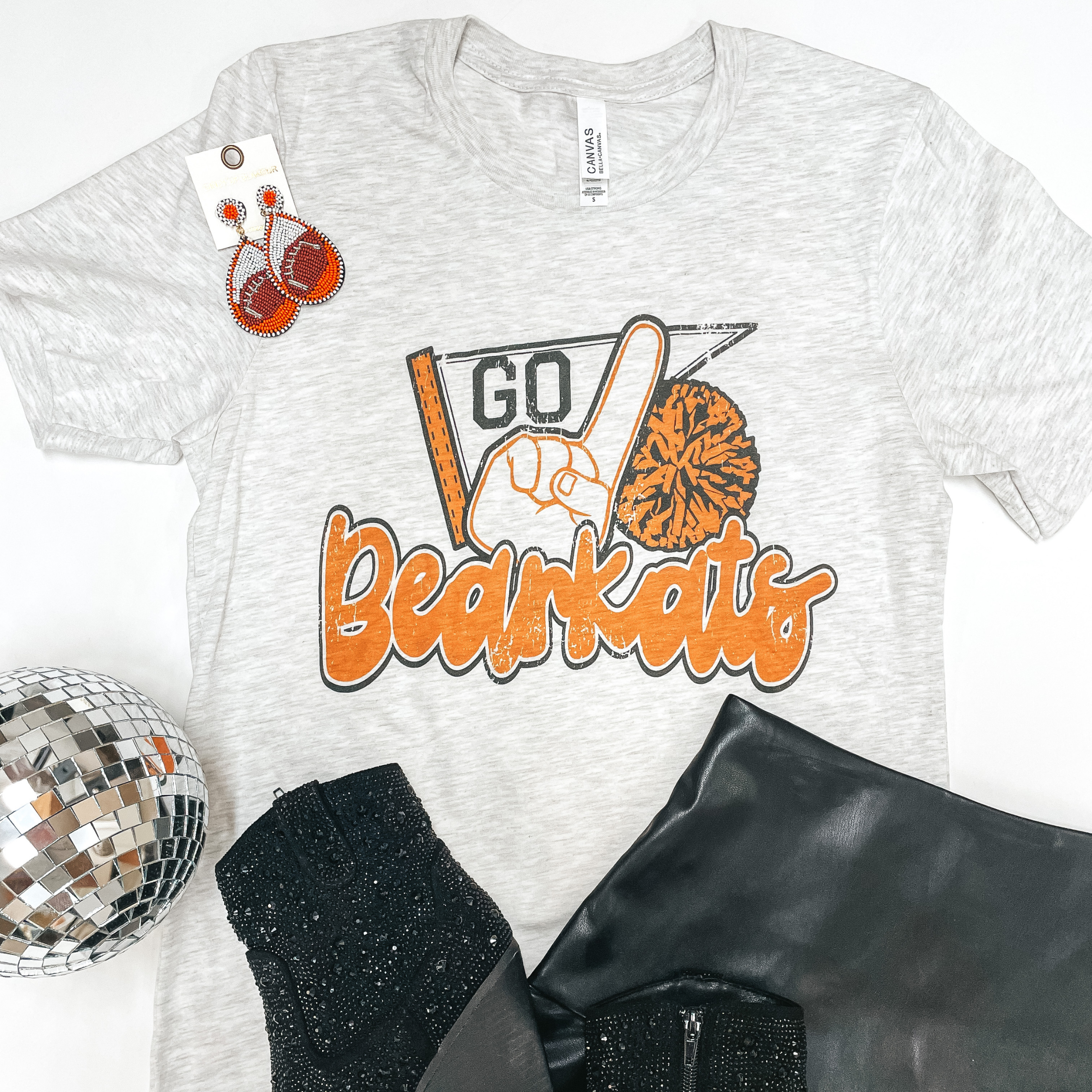 Bearkat Game Day | Go Bearkats Short Sleeve Tee Shirt in Heather Grey - Giddy Up Glamour Boutique