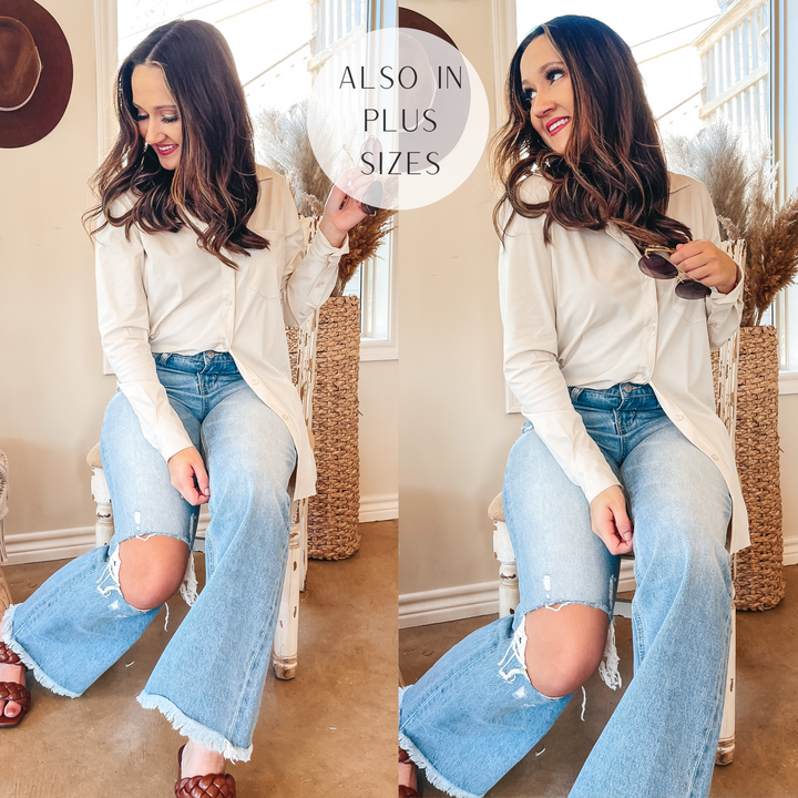 Online Exclusive | Lysse Schiffer Button Down Dress Shirt in Oyster (Ivory) - Giddy Up Glamour Boutique