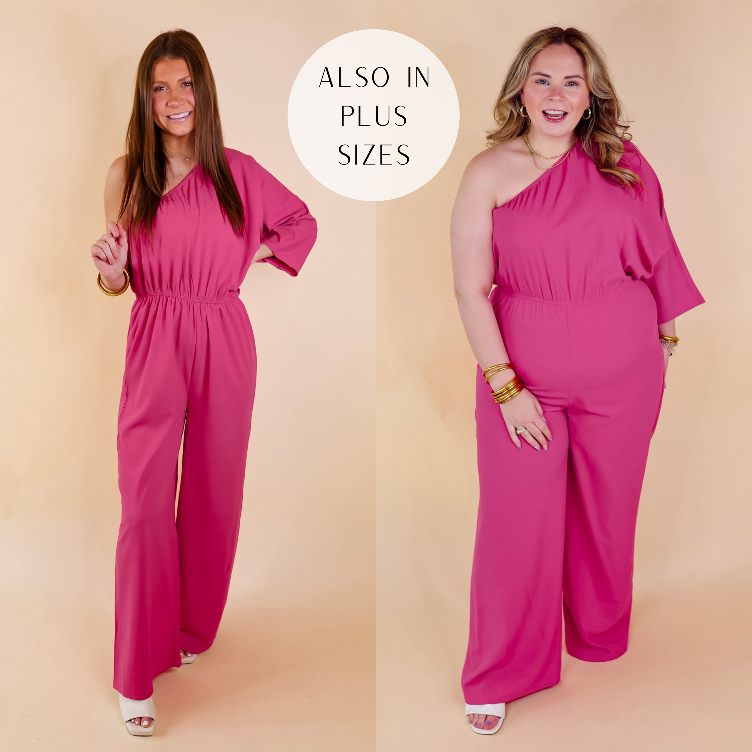 Ready To Wow One Shoulder Wide Leg Jumpsuit in Pink - Giddy Up Glamour Boutique