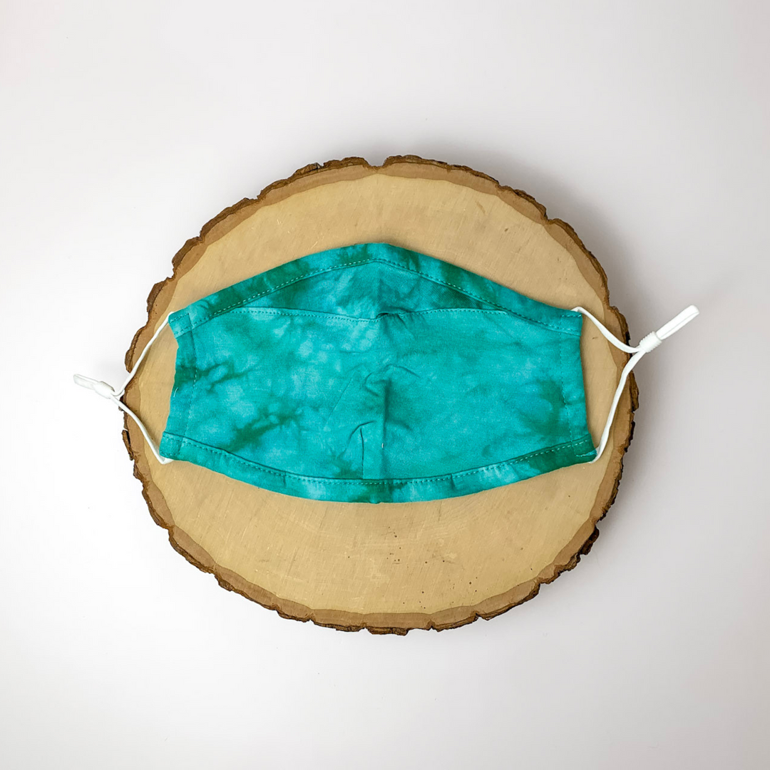 Safe and Sassy Face Covering in Blue Tie Dye with White Straps - Giddy Up Glamour Boutique