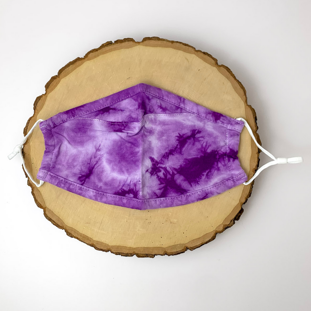 Safe and Sassy Face Covering in Purple Tie Dye with White Straps - Giddy Up Glamour Boutique