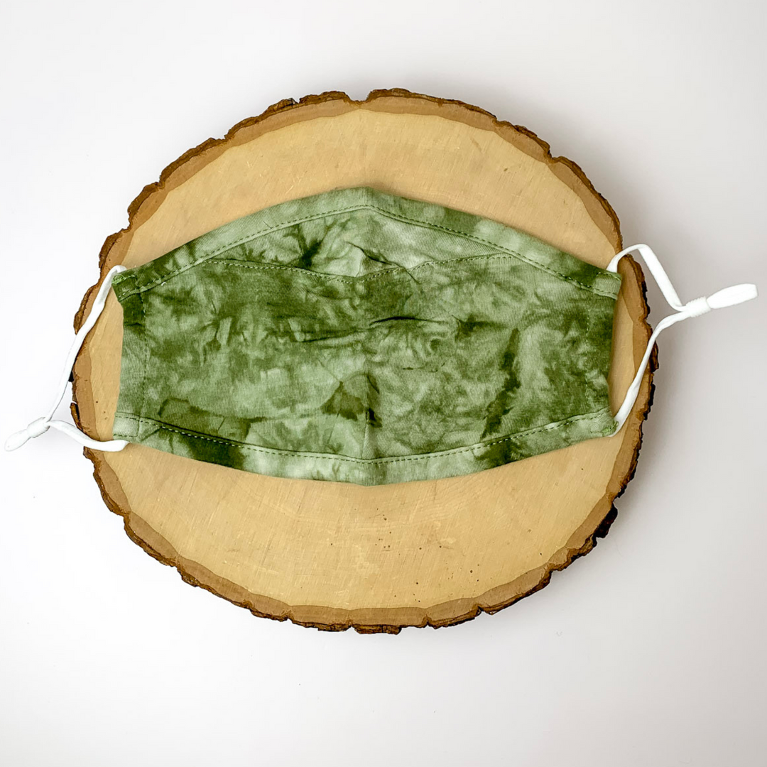 Safe and Sassy Face Covering in Olive Green Tie Dye with White Straps - Giddy Up Glamour Boutique