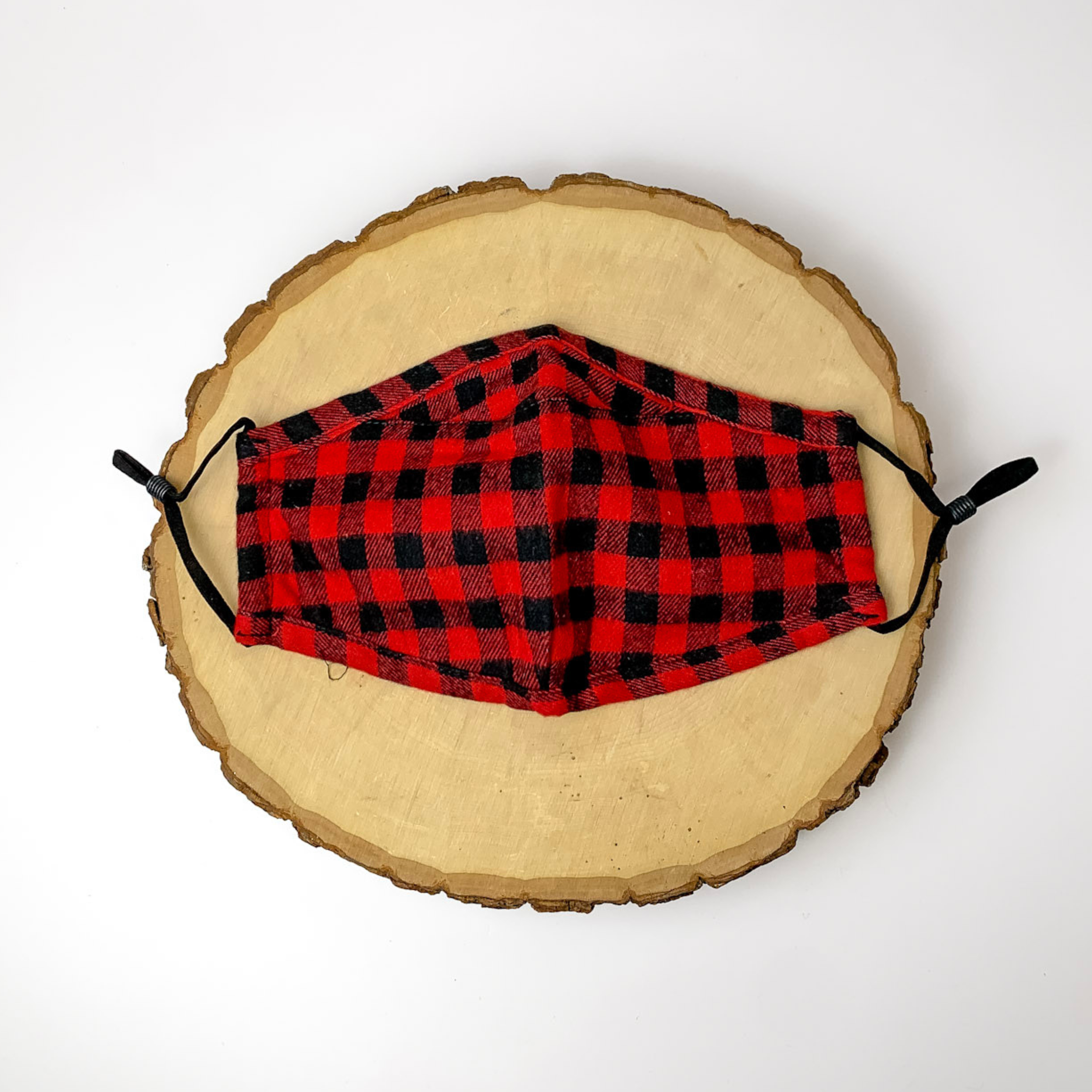 Safe and Sassy Face Covering in Red and Black Plaid with Black Straps - Giddy Up Glamour Boutique
