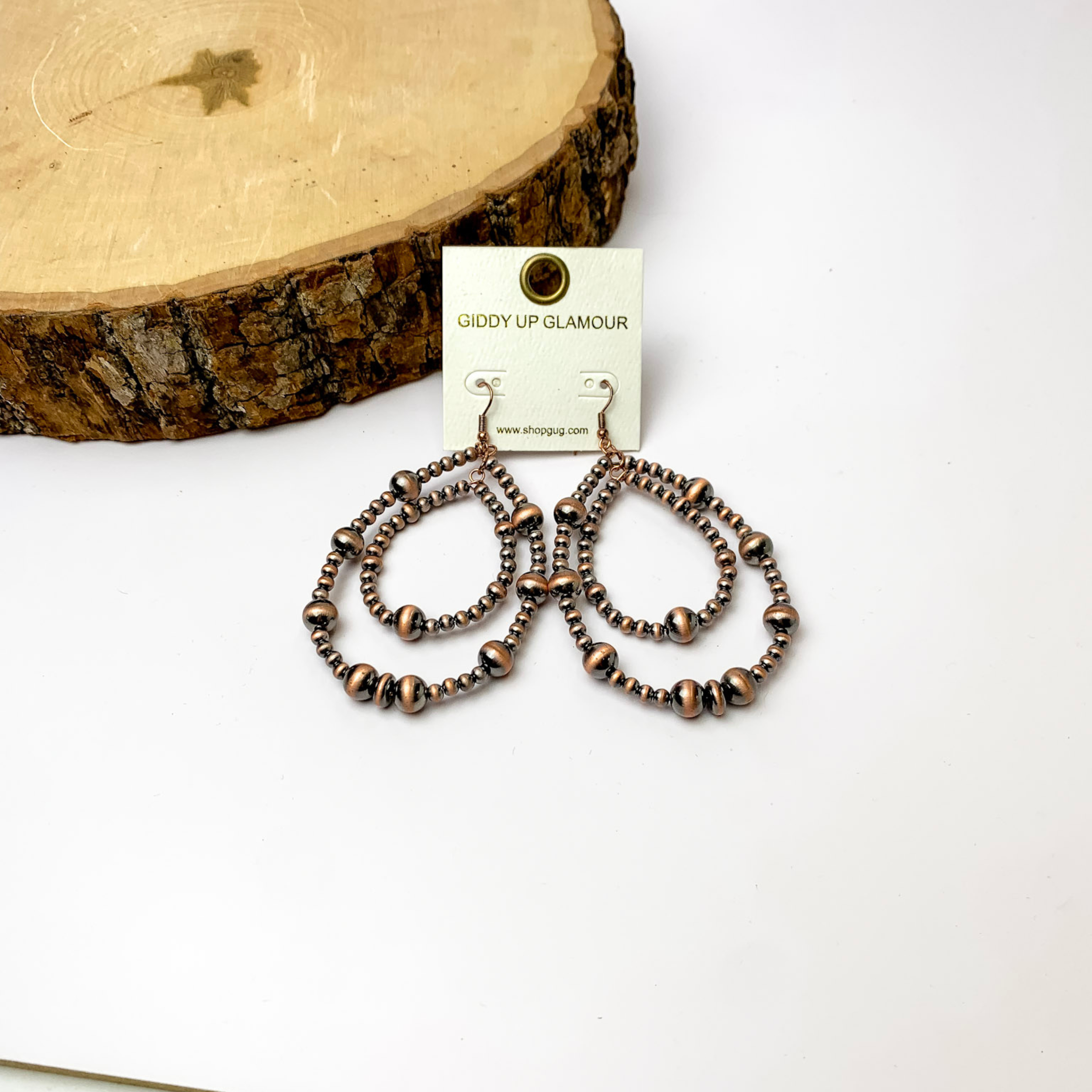Layered Beaded Teardrop Earrings in Copper - Giddy Up Glamour Boutique