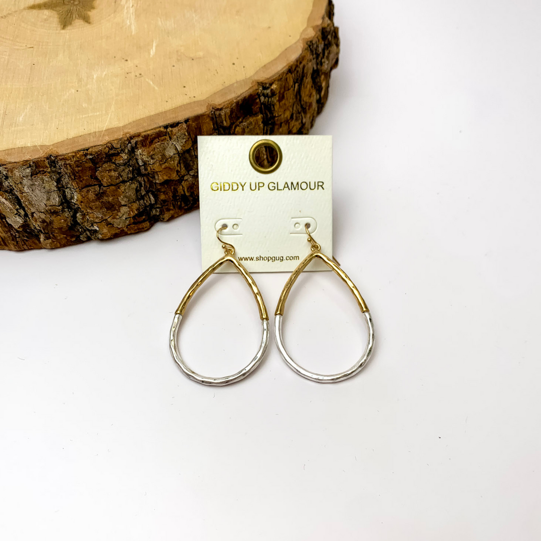 Fun and Done Two Toned Hammered Textured Teardrop Earrings in Gold and Silver - Giddy Up Glamour Boutique