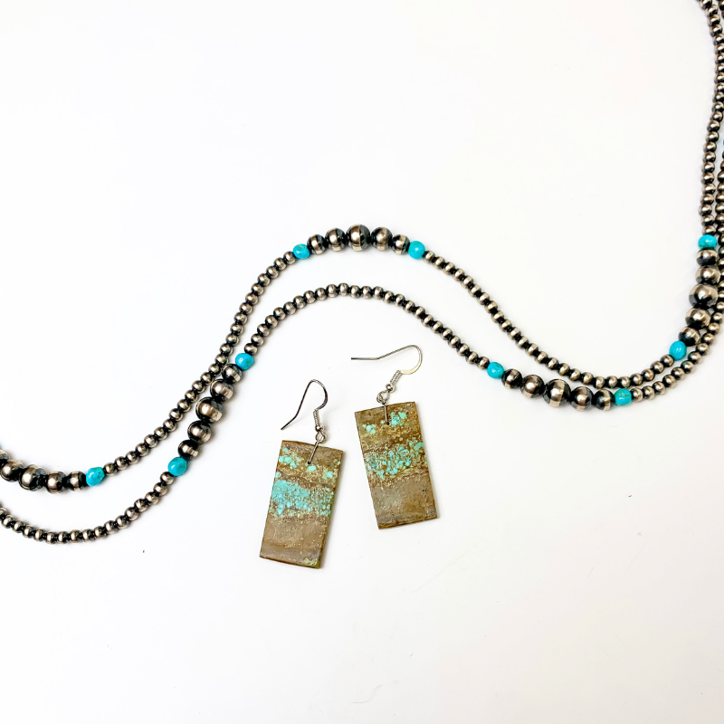 Navajo | Navajo Handmade Turquoise Rectangle Slab Earrings - Giddy Up Glamour Boutique