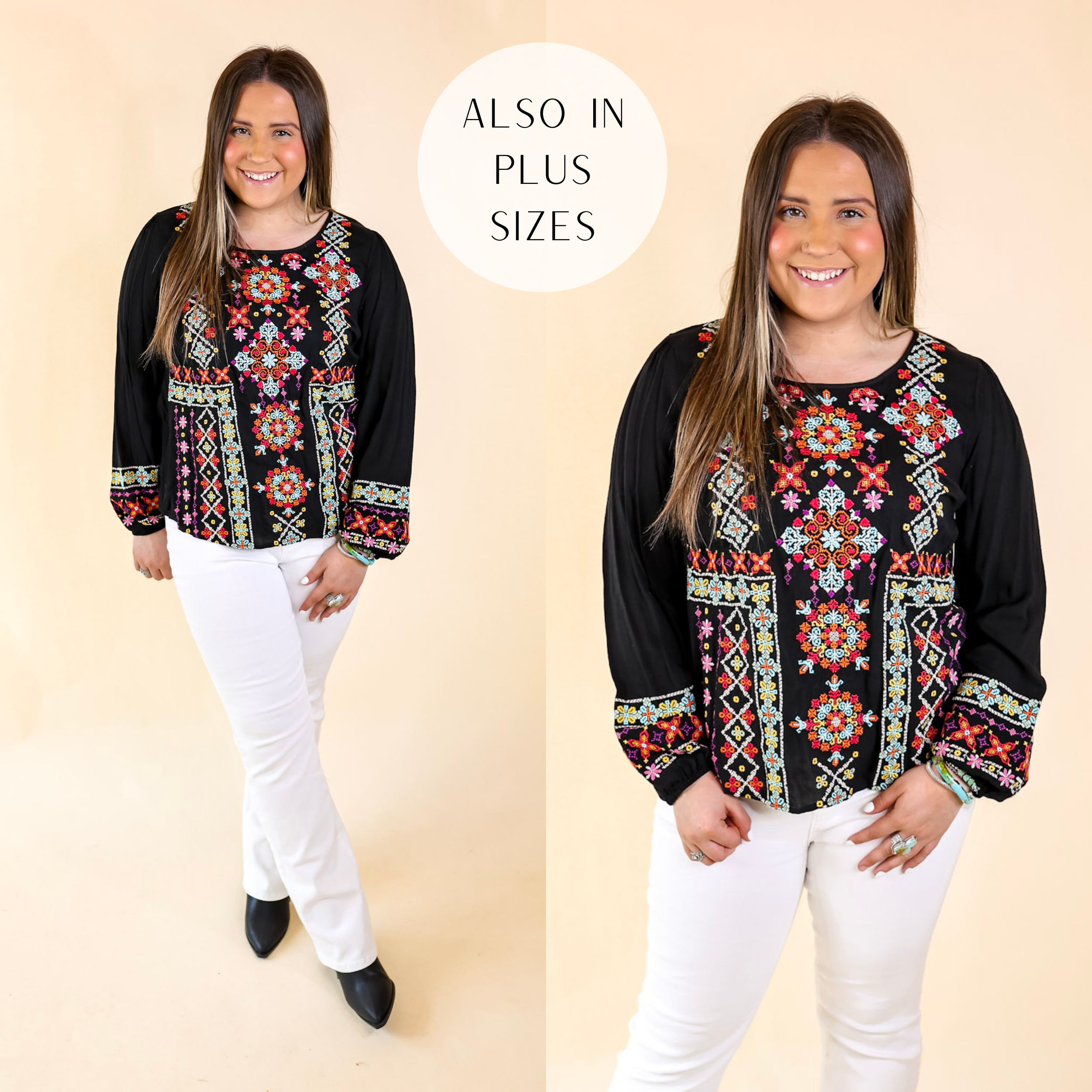 Wake Up Call Embroidered Long Sleeve Top in Black - Giddy Up Glamour Boutique