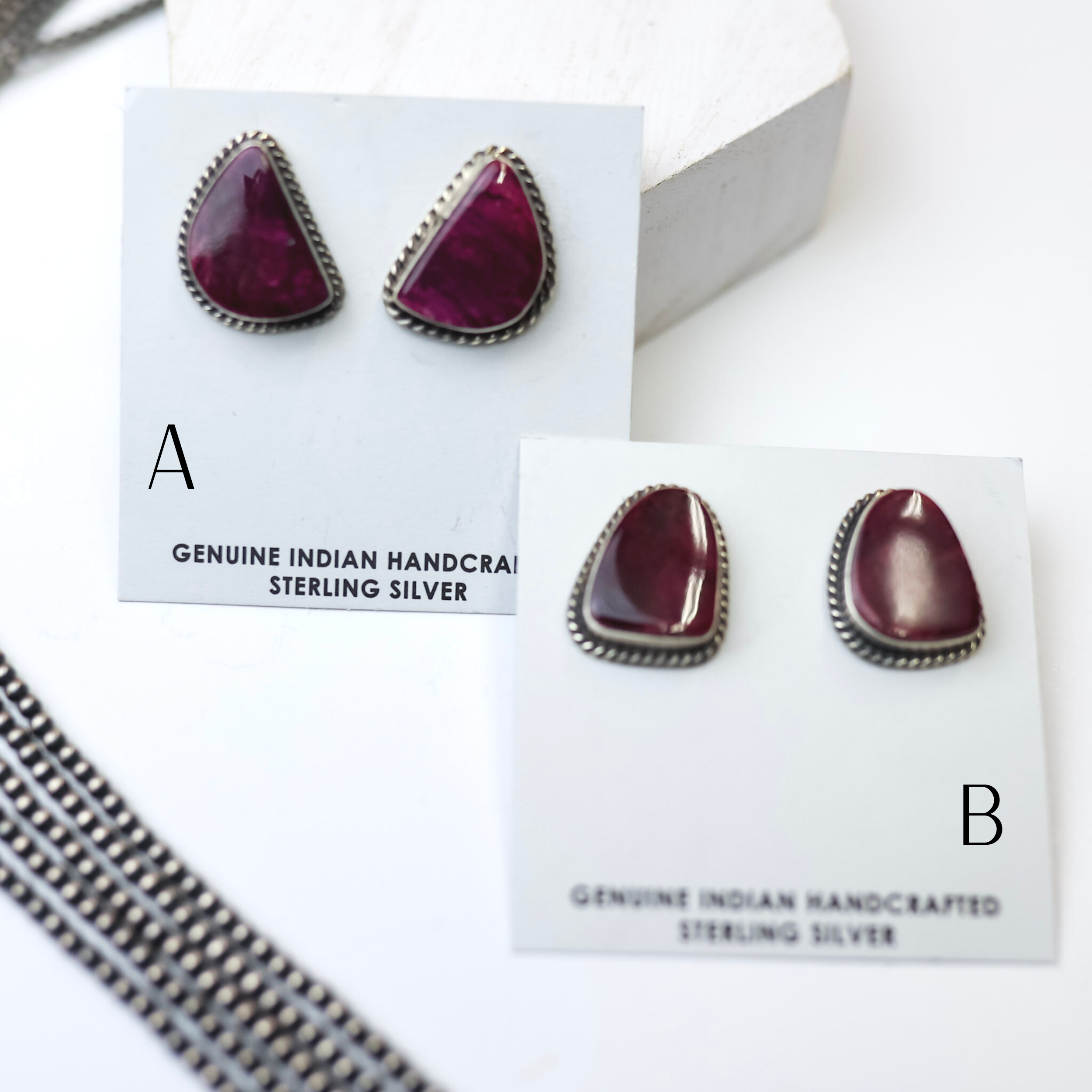 Elouise Kee | Navajo Handmade Sterling Silver and Purple Spiny Oyster Stud Earrings - Giddy Up Glamour Boutique