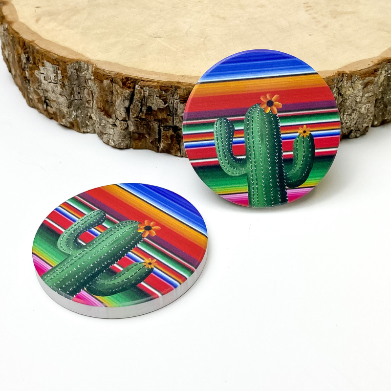 Set of Two | Serape and Cactus Car Coasters - Giddy Up Glamour Boutique