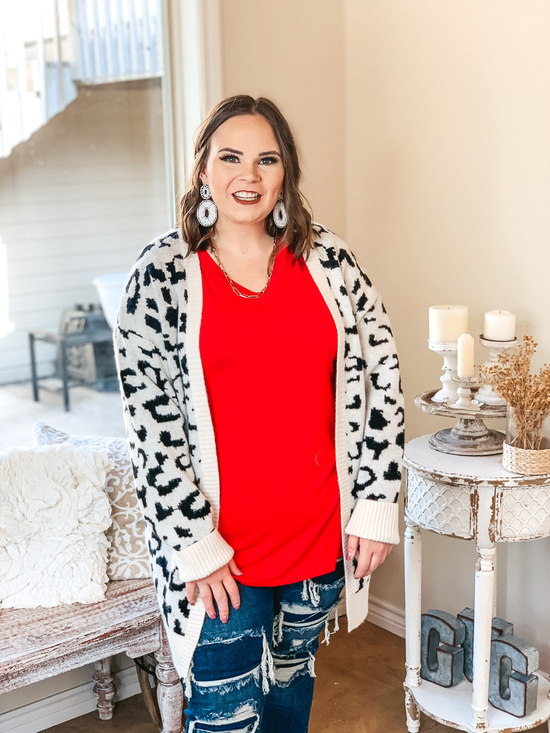 Missing You Black Leopard Long Sleeve Open Front Cardigan in Ivory - Giddy Up Glamour Boutique
