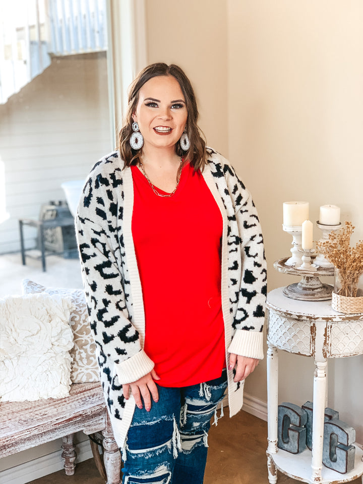 Missing You Black Leopard Long Sleeve Open Front Cardigan in Ivory - Giddy Up Glamour Boutique