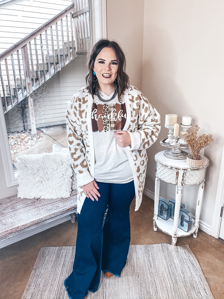 Missing You Taupe Leopard Long Sleeve Open Front Cardigan in Ivory - Giddy Up Glamour Boutique
