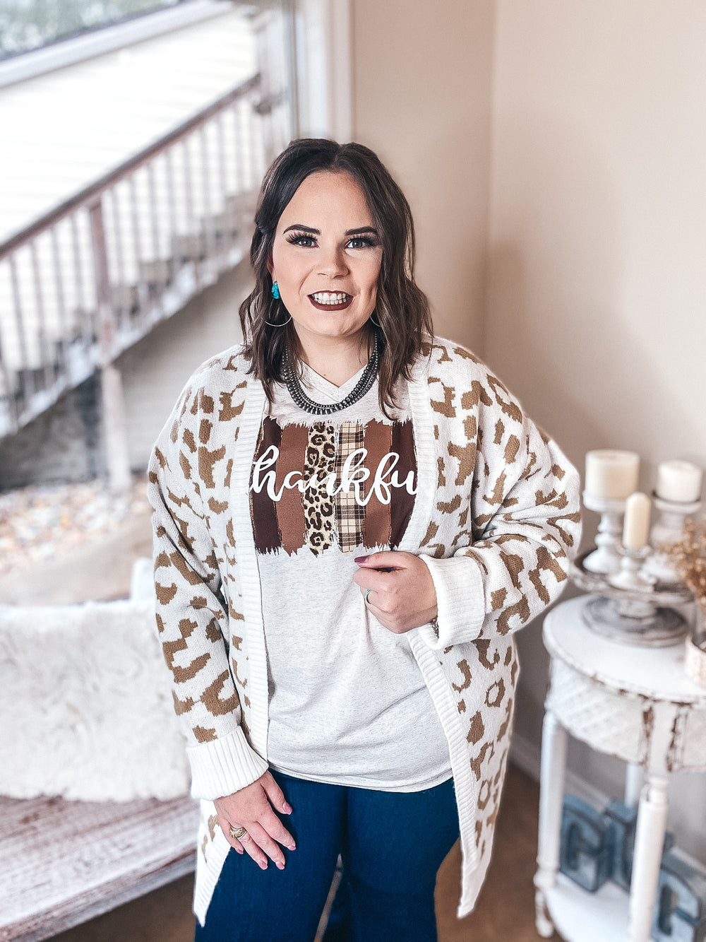Missing You Taupe Leopard Long Sleeve Open Front Cardigan in Ivory - Giddy Up Glamour Boutique