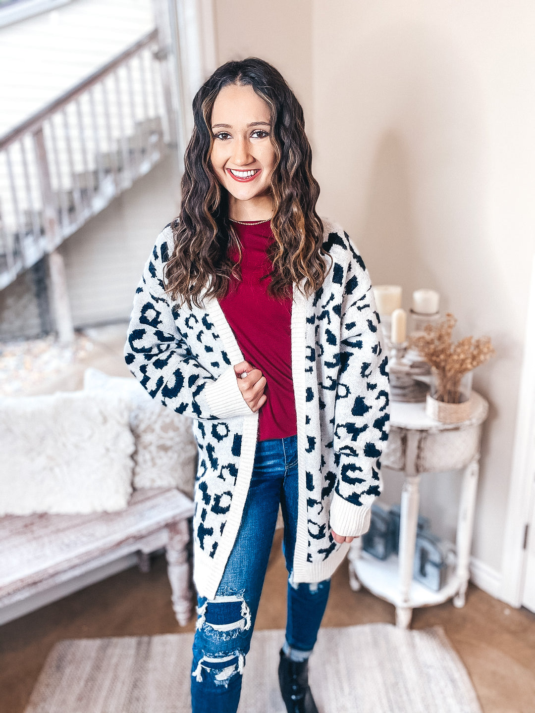 Missing You Black Leopard Long Sleeve Open Front Cardigan in Ivory - Giddy Up Glamour Boutique