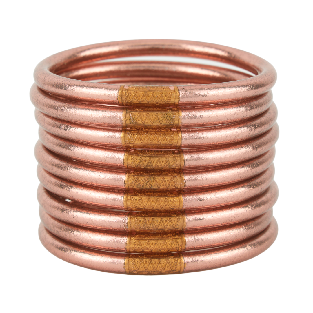BuDhaGirl | Set of Nine | All Weather Bangles in Rose Gold - Giddy Up Glamour Boutique