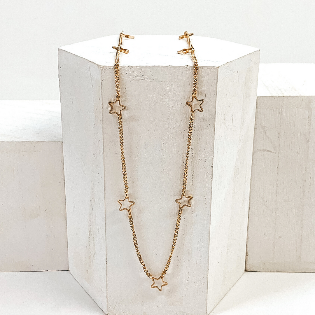 Long Chain Necklace with Star Charms in Gold - Giddy Up Glamour Boutique